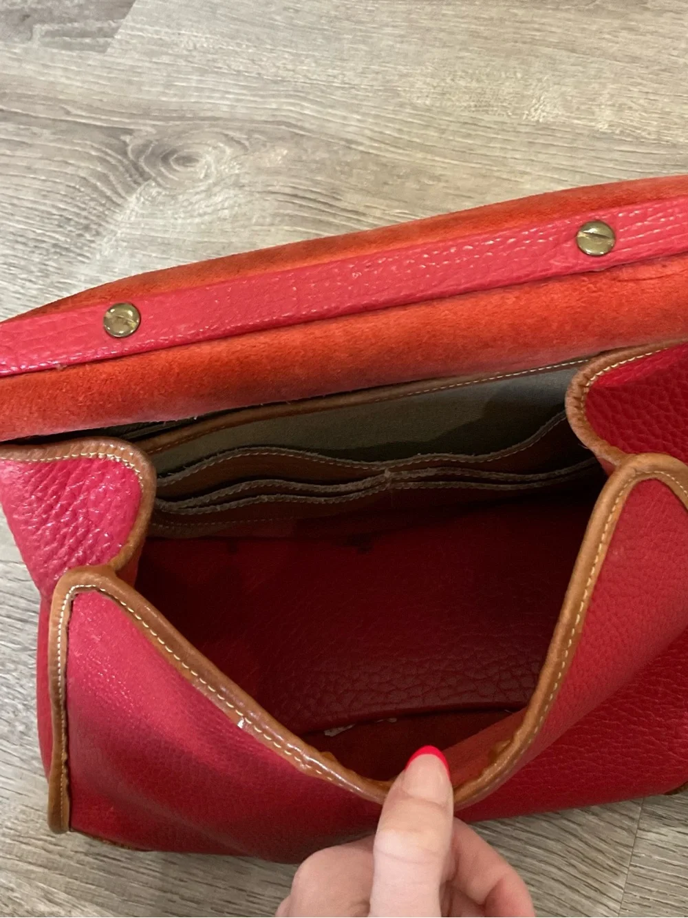 Dooney & Bourke Red Leather Satchel with Tan Trim